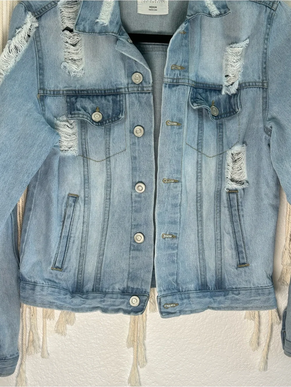 Love Tree Light Wash Distressed Denim Jacket - Picture 5 of 13